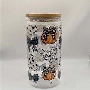 Halloween Themed Glass Jar with Wooden Lid
